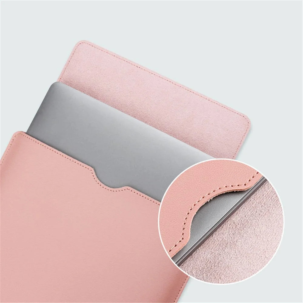 15-16 Inch Laptop Bag Ultra Slim PU Leather Notebook Sleeve + Small Bag - Milk Tea Pink - 4