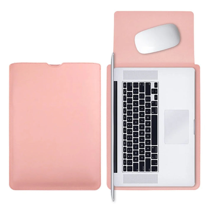 13 inch PU Leather Laptop Bag Ultra Slim Carrying Pouch + Small Bag - Milk Tea Pink - 2