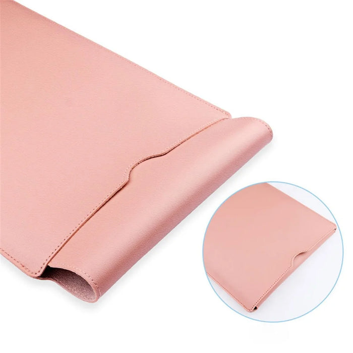 13 inch PU Leather Laptop Bag Ultra Slim Carrying Pouch + Small Bag - Milk Tea Pink - 3