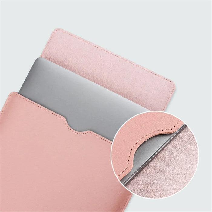 13 inch PU Leather Laptop Bag Ultra Slim Carrying Pouch + Small Bag - Milk Tea Pink - 4