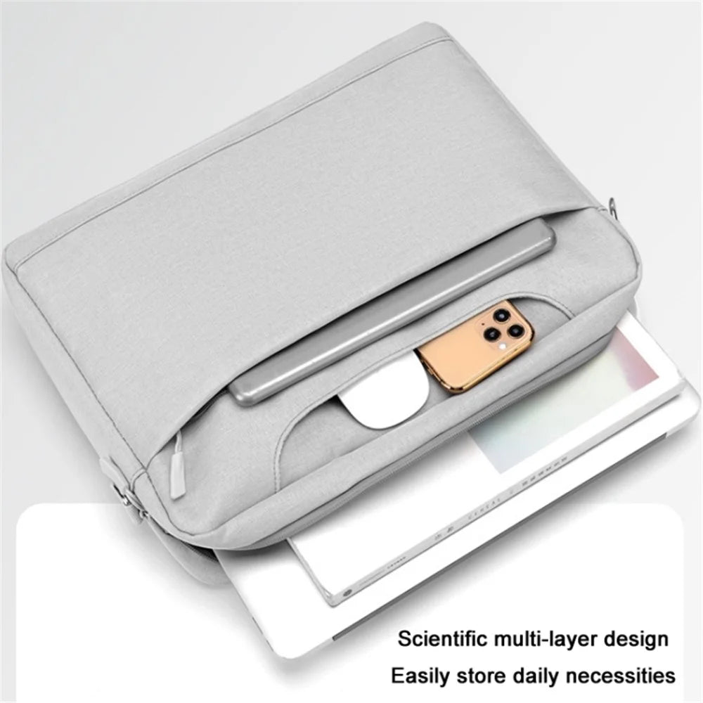213 17.3 inch Thicker Airbag Laptop Handbag Polyester Crossbody Shoulder Bag - Light Grey - 3