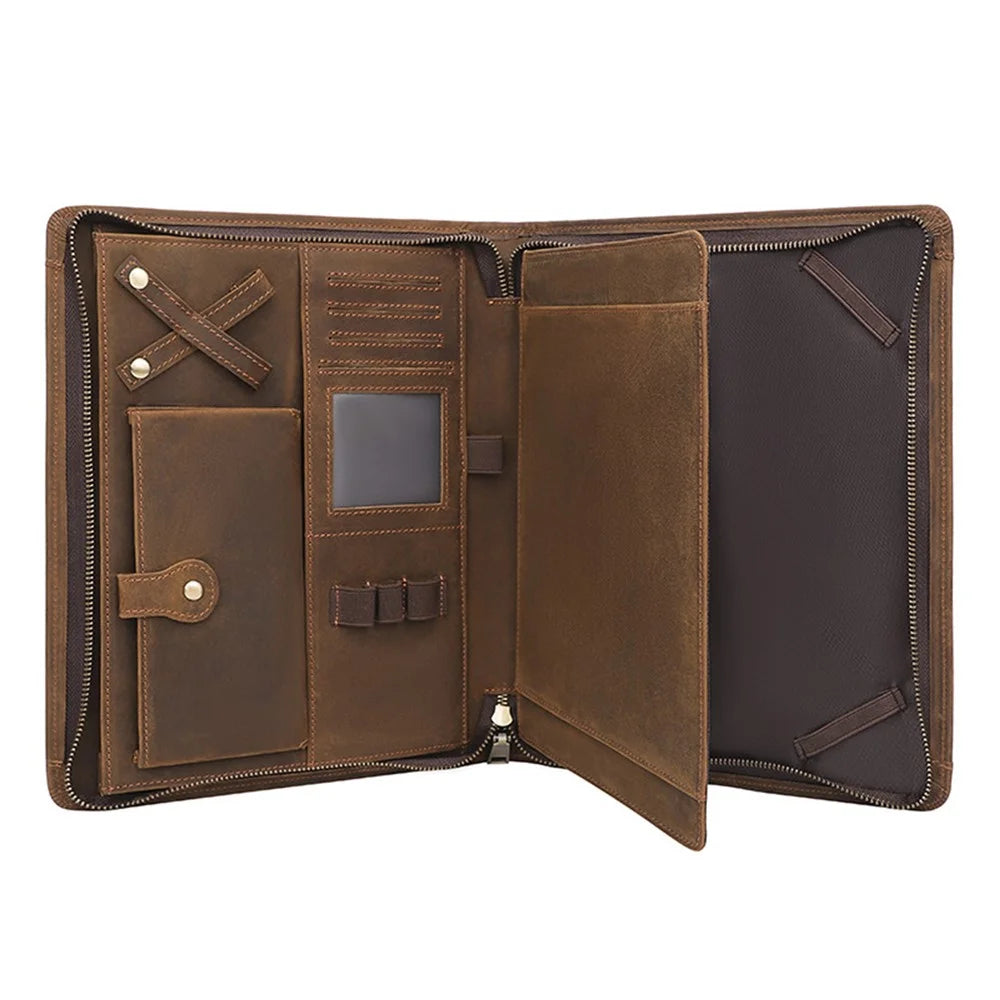 A0014 11-inch Tablet Sleeve Pouch Retro First Layer Cowhide Tablet Zipper Protective Bag - 3