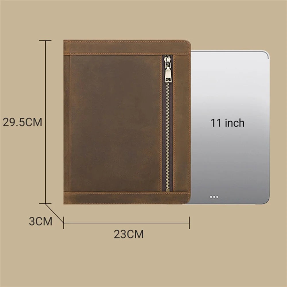 A0014 11-inch Tablet Sleeve Pouch Retro First Layer Cowhide Tablet Zipper Protective Bag - 6