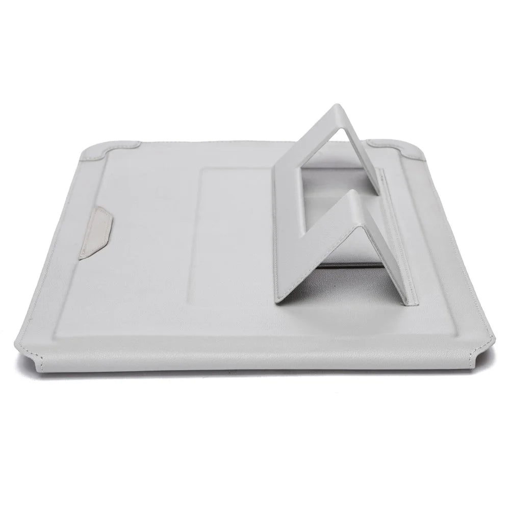 12-13.3 inch Laptop Case PU Leather Ultra-Slim Folding Stand Notebook Carrying Bag - Grey - 4
