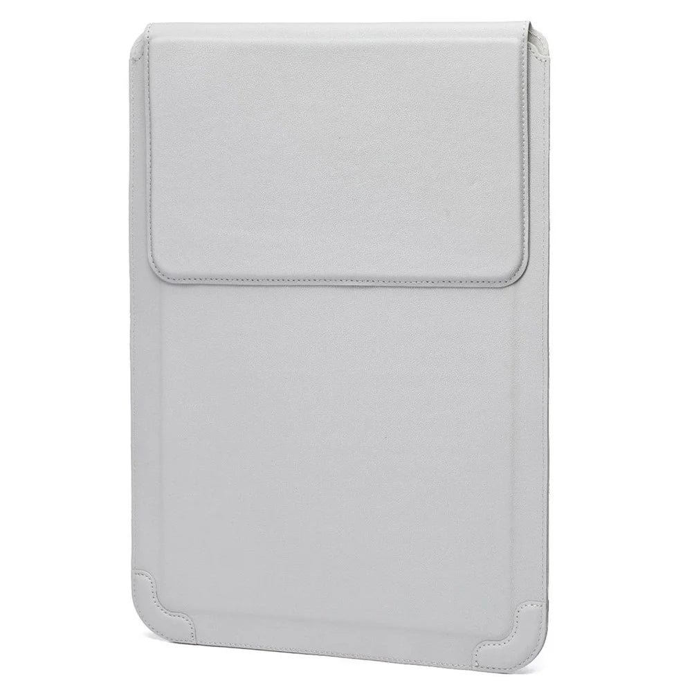 15-16 inch Laptop Sleeve Case PU Leather Ultra Thin Carrying Bag with Folding Stand - Matte Grey - 6