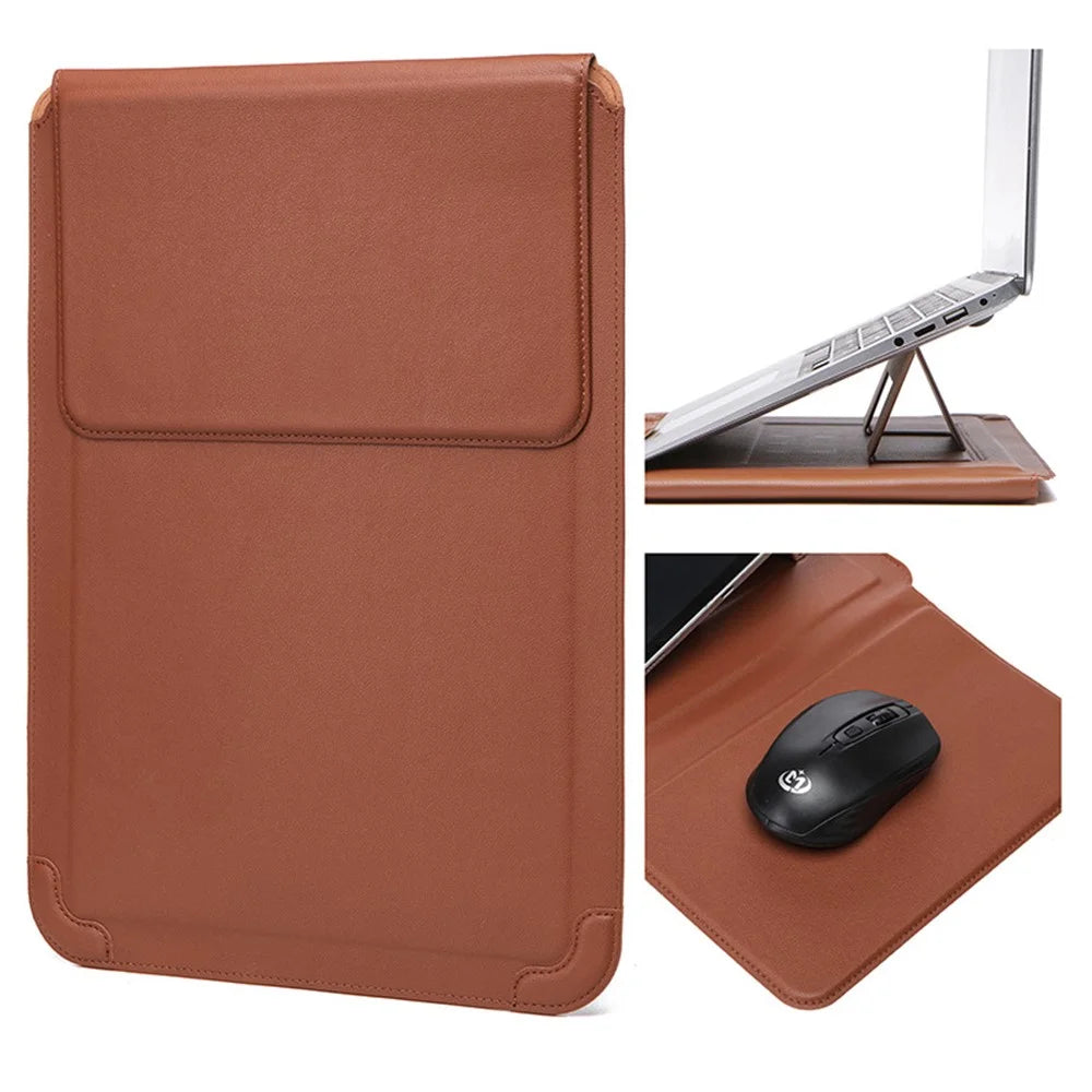 14 inch Laptop Sleeve Case Laptop Ultra-Thin Shock Resistant Computer  Bag with Stand - Yellowish Brown - 1