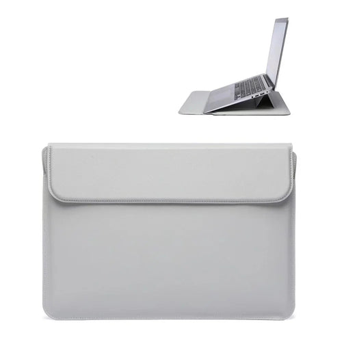 13-13.3 inch Notebook Computer Bag PU Leather Foldable Stand Laptop Storage Sleeve - Grey - 1