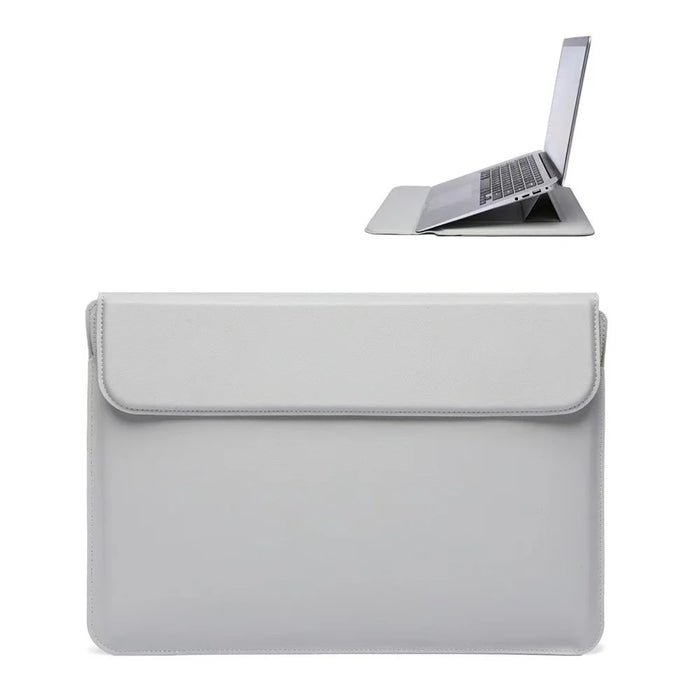 13-13.3 inch Notebook Computer Bag PU Leather Foldable Stand Laptop Storage Sleeve - Grey - 1