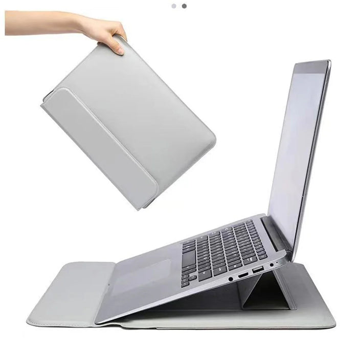 13-13.3 inch Notebook Computer Bag PU Leather Foldable Stand Laptop Storage Sleeve - Grey - 2