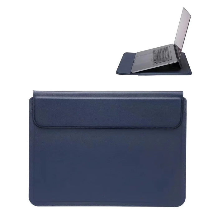 15-16 inch Leather Laptop Sleeve Ultra-Slim Computer Carrying Case with Foldable Stand and Soft Inner Lining - Sapphire - 1