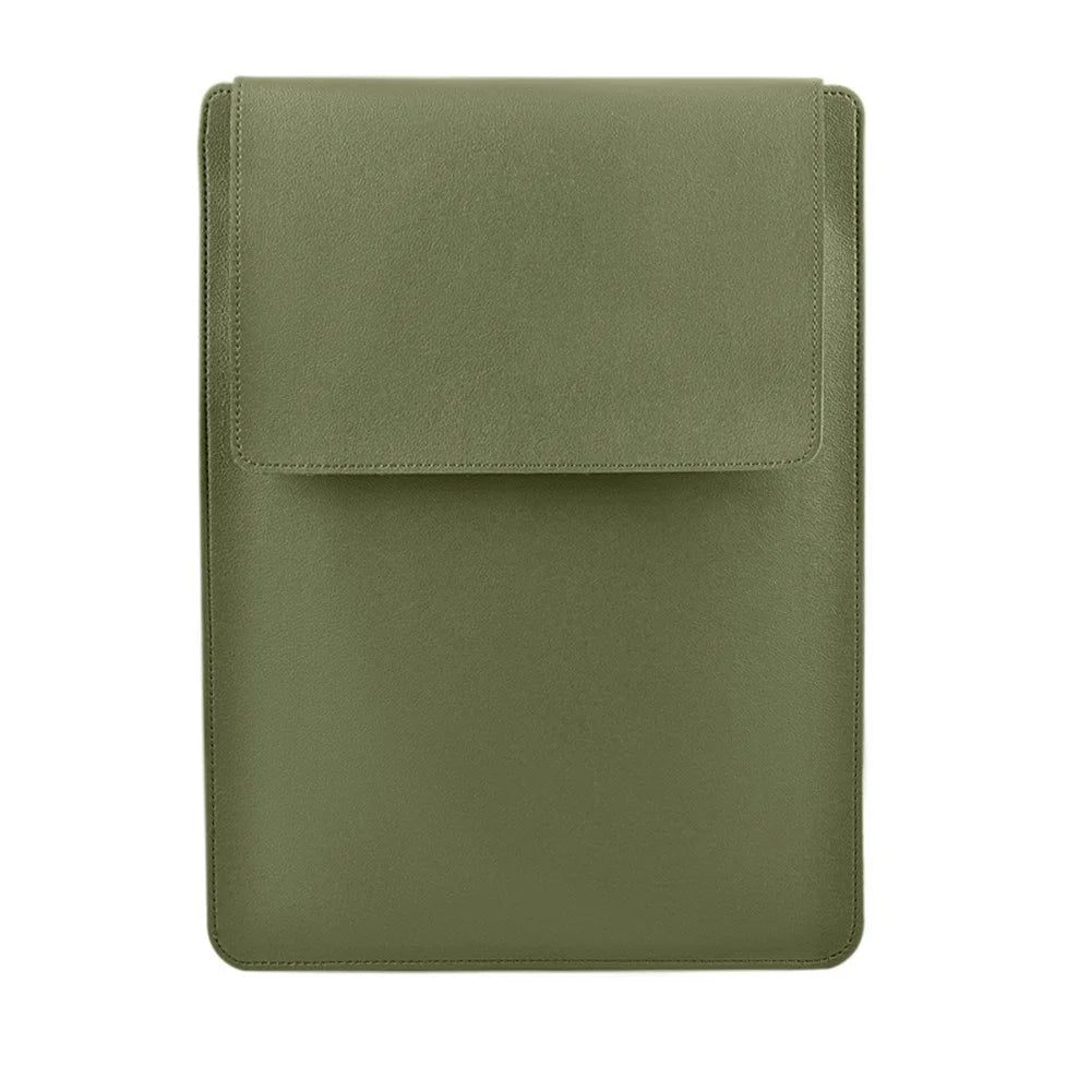 15.4-15.6 inch Notebook Carrying Bag Fold Laptop Stand Slim PU Leather Waterproof Sleeve Case - Army Green - 1