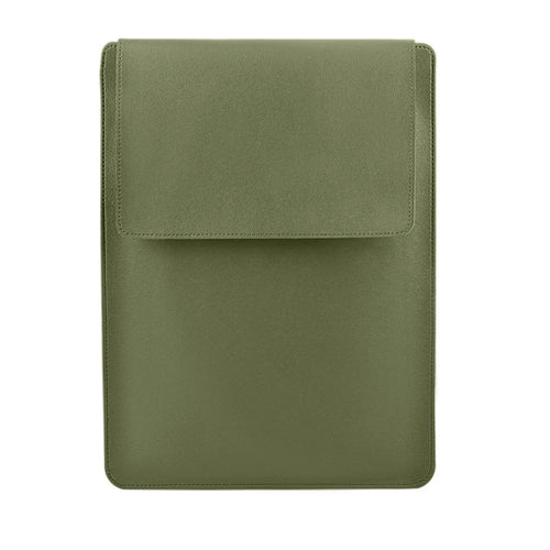 15.4-15.6 inch Notebook Carrying Bag Fold Laptop Stand Slim PU Leather Waterproof Sleeve Case - Army Green - 1