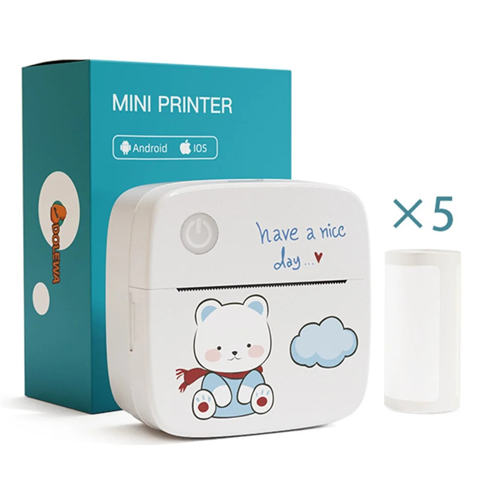 LX-D2 Bluetooth-compatible Photo Picture Smart Mini Printer with English Labels+5 Rolls 30mm Paper - Blue - 1