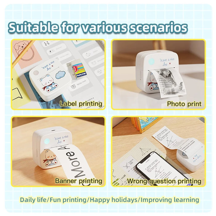 LX-D2 Bluetooth-compatible Photo Picture Smart Mini Printer with English Labels+5 Rolls 30mm Paper - Blue - 4