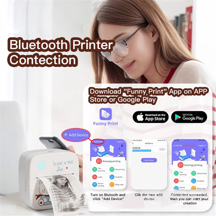 LX-D2 Bluetooth-compatible Photo Picture Smart Mini Printer with English Labels+5 Rolls 30mm Paper - Blue - 5