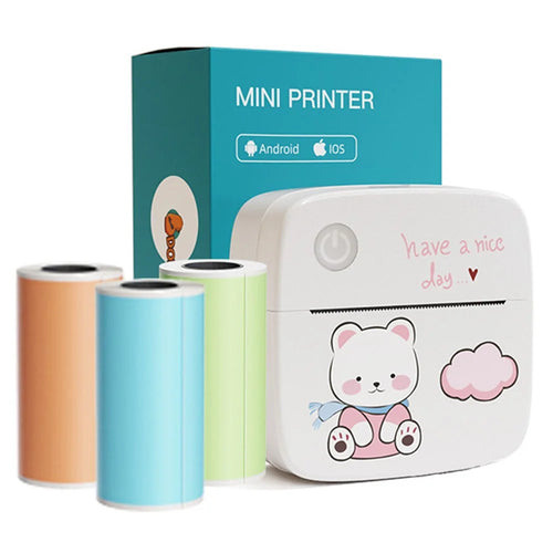 LX-D2 Thermal Inkless Mini Printer with English Labels+3 Rolls Colored Sticker Paper - Pink - 1