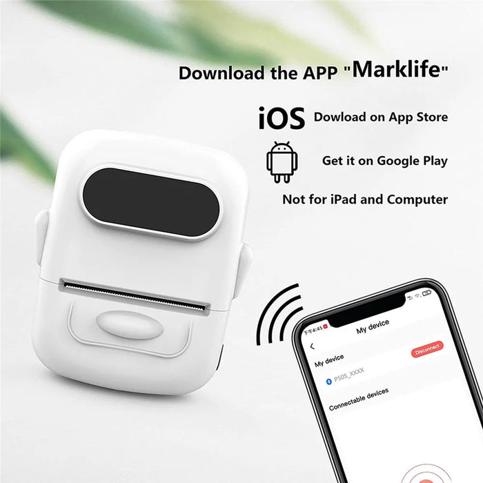 MARKLIFE P50 Mini Bluetooth-compatible Thermal Label Printer with 1 Roll Print Paper - White - 3