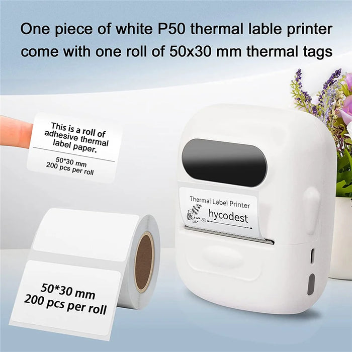 MARKLIFE P50 Mini Bluetooth-compatible Thermal Label Printer with 1 Roll Print Paper - White - 5
