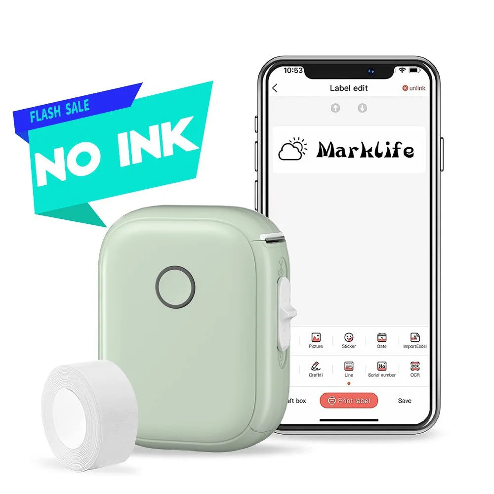 MARKLIFE P12 Thermal Label Printer with Printing Paper, 1200mAh Portable Mini Printer (Standard Printing Paper Size 15mm x 7m) - Green - 7