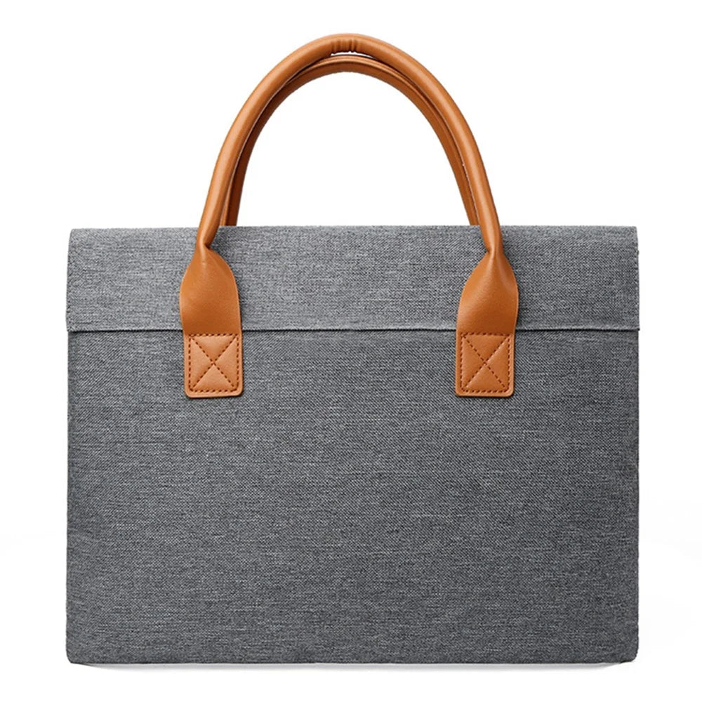 13.4-14.4 inch Medium Computer Carrying Case Oxford Cloth Handbag Laptop Bag with PU Handle - Silver - 1