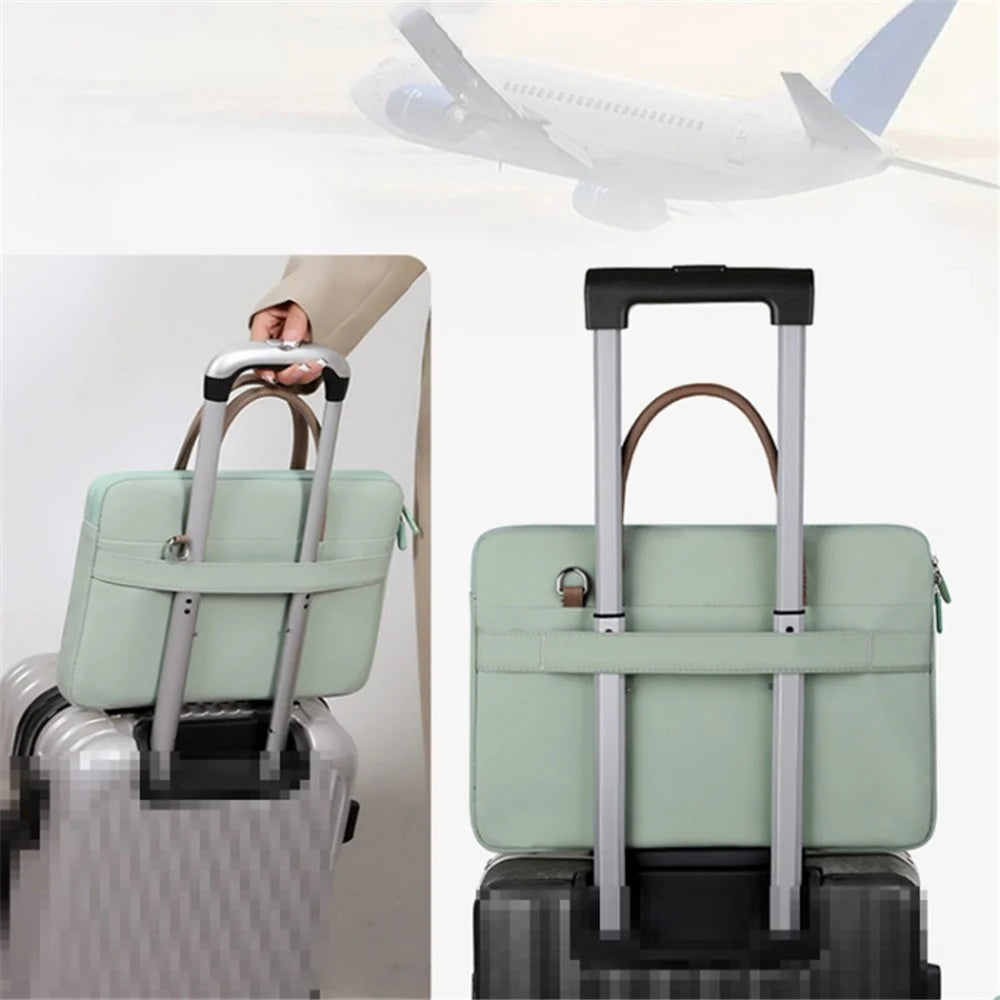 13-13.3 Inch Laptop Bag Waterproof Notebook Computer Handbag with Shoulder Strap - Green - 7