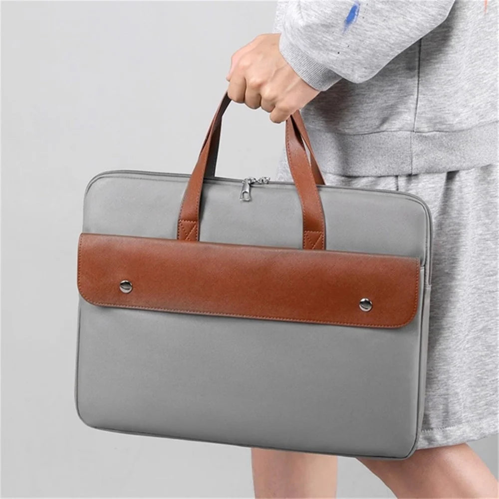 15.6 Inch Laptop Briefcase Splicing Color PU Leather Water Repellent Computer Carrying Bag - Grey - 2