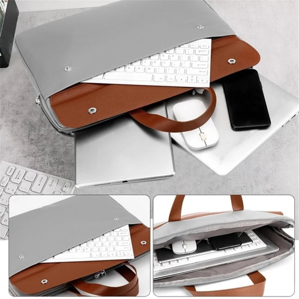 15.6 Inch Laptop Briefcase Splicing Color PU Leather Water Repellent Computer Carrying Bag - Grey - 4