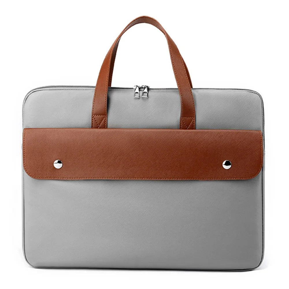 Laptop Handbag PU Notebook Storage Bag Large Capacity Carrying Pouch with Splicing Color Design - Grey - 1