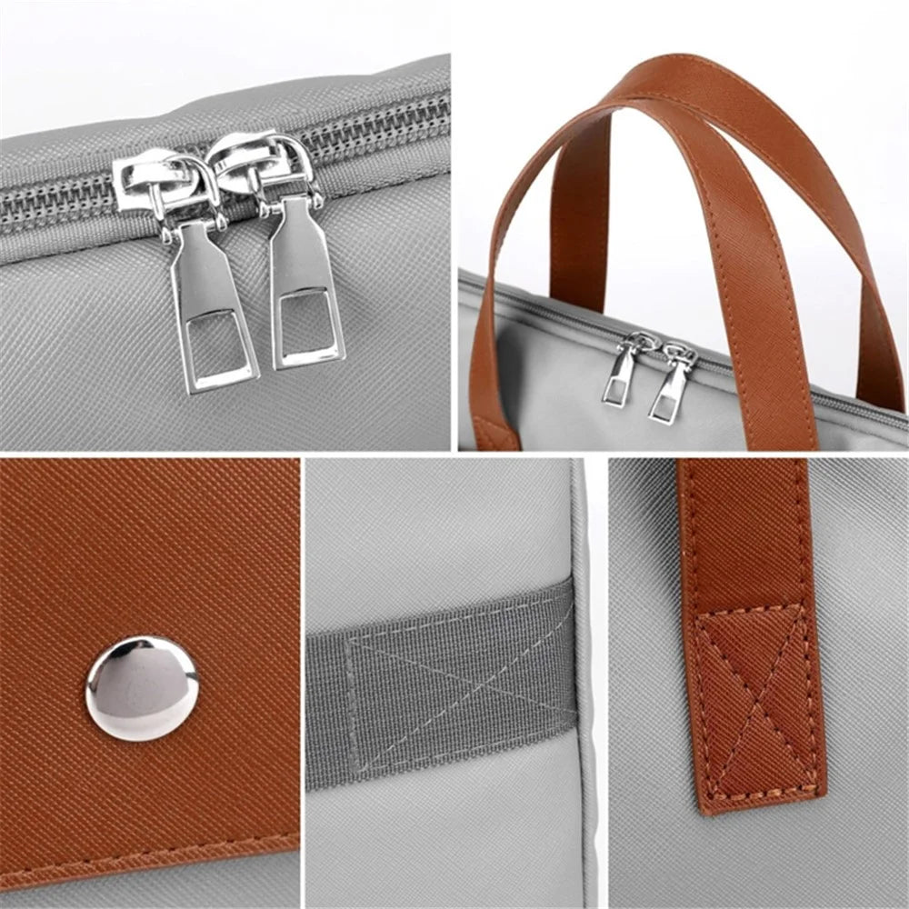 Laptop Handbag PU Notebook Storage Bag Large Capacity Carrying Pouch with Splicing Color Design - Grey - 7