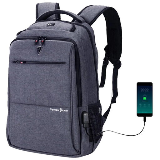 VICTORIATOURIST V906 USB Business Travel Backpack Dual Shoulder 15.6-inch Laptop Bag with USB Port, Upgraded Version - Grey - 1