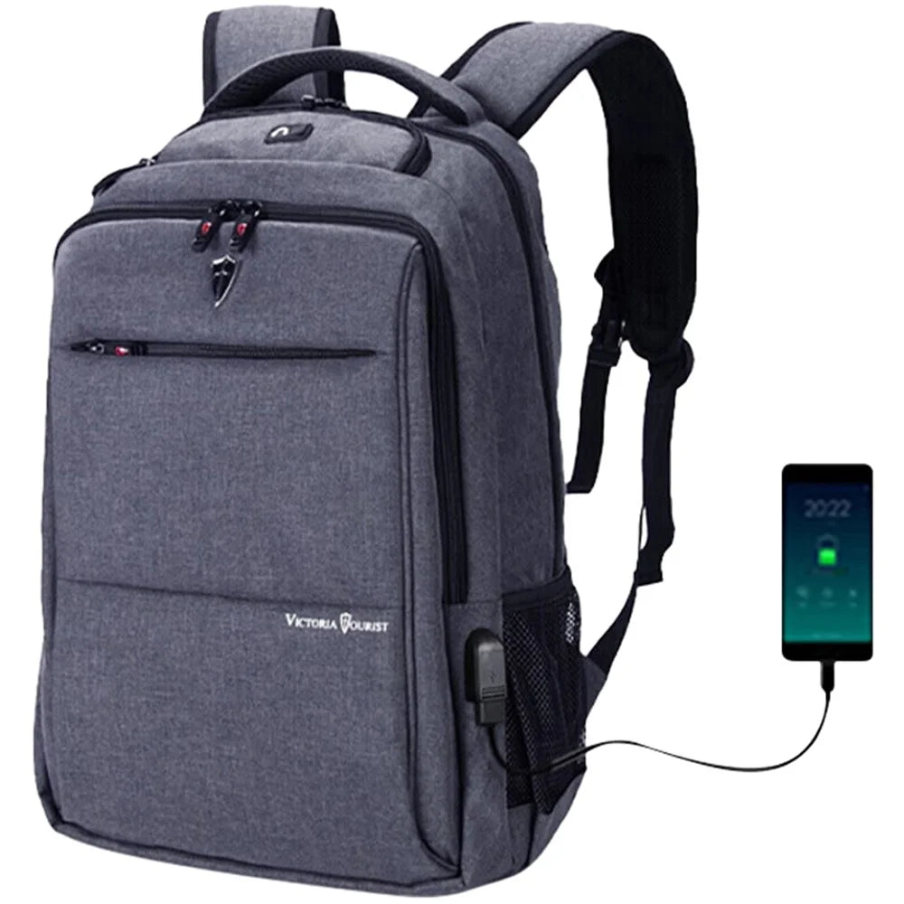 VICTORIATOURIST V906 USB 17.3-inch Laptop Backpack Travel Dual Shoulder Bag with USB Port, Upgraded Version - Grey - 1