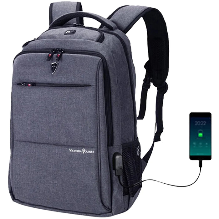 VICTORIATOURIST V906 USB 17.3-inch Laptop Backpack Travel Dual Shoulder Bag with USB Port, Upgraded Version - Grey - 1