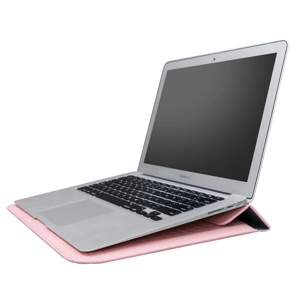 11-12 inch Laptop Sleeve PU Leather Crocodile Texture Stand Laptop Case Bag - Light Pink - 3