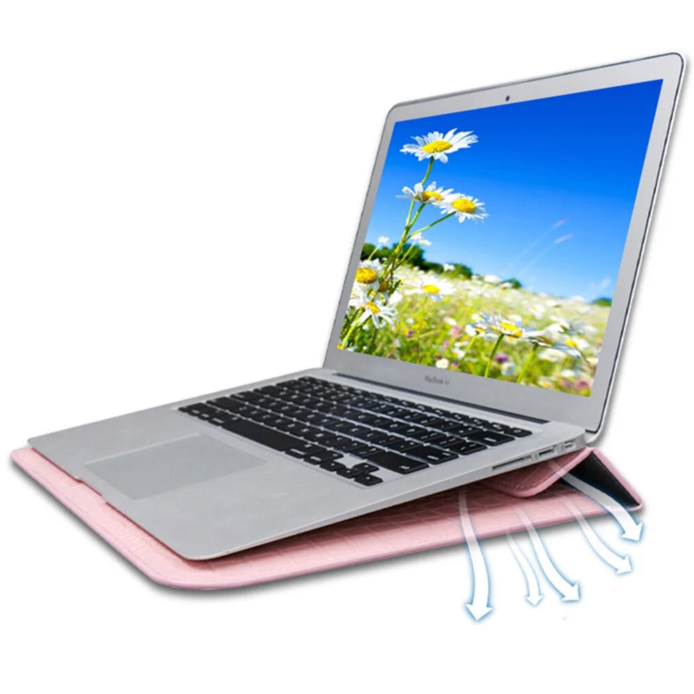 13.3 inch Notebook Computer Storage Bag Laptop Sleeve PU Leather Bag - Light Pink - 6