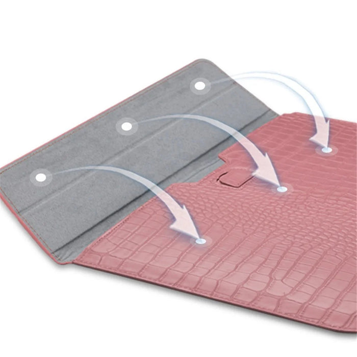 15.4-Inch Laptop Sleeve Crocodile Texture PU Leather Notebook Computer Storage Bag - Light Pink - 5