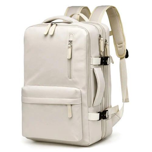 POFOKO PV24 Capacity Expandable Travel Backpack Student Laptop Carrying Daypack with USB Port - Beige - 1