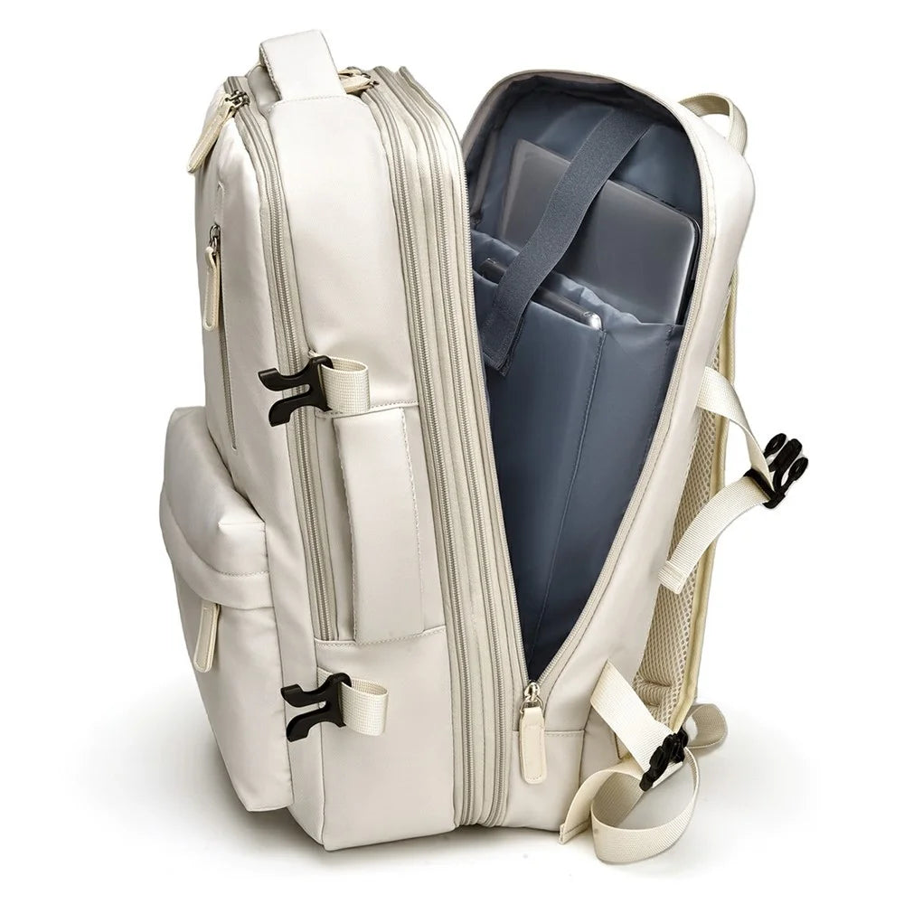 POFOKO PV24 Capacity Expandable Travel Backpack Student Laptop Carrying Daypack with USB Port - Beige - 5
