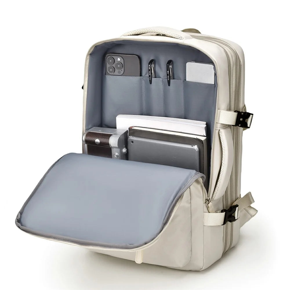 POFOKO PV24 Capacity Expandable Travel Backpack Student Laptop Carrying Daypack with USB Port - Beige - 6