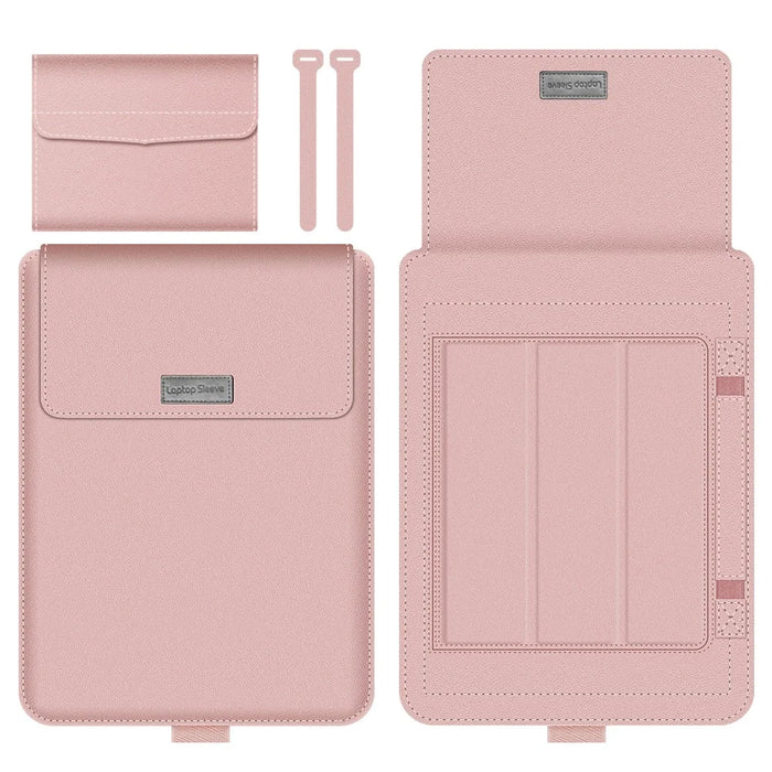 16-17 inch Laptop Sleeve Bag PU Leather Notebook Carrying Pouch with Mouse Bag and Cable Bundle Straps - Rose Gold - 1