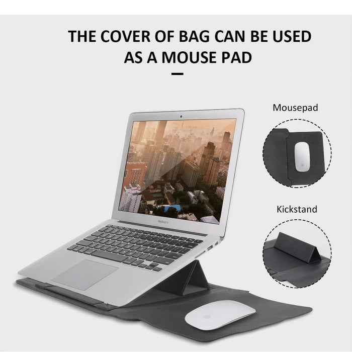 16-17 inch Laptop Sleeve Bag PU Leather Notebook Carrying Pouch with Mouse Bag and Cable Bundle Straps - Rose Gold - 4