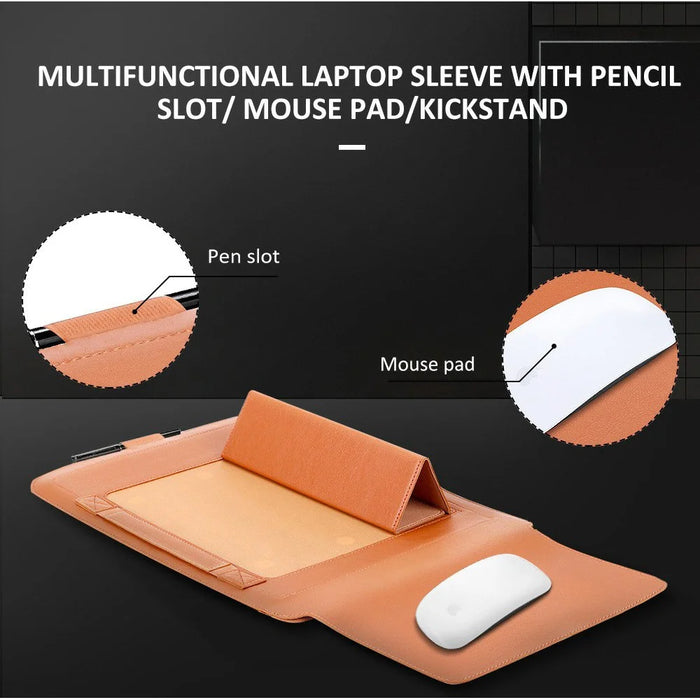 16-17 inch Laptop Sleeve Bag PU Leather Notebook Carrying Pouch with Mouse Bag and Cable Bundle Straps - Rose Gold - 6