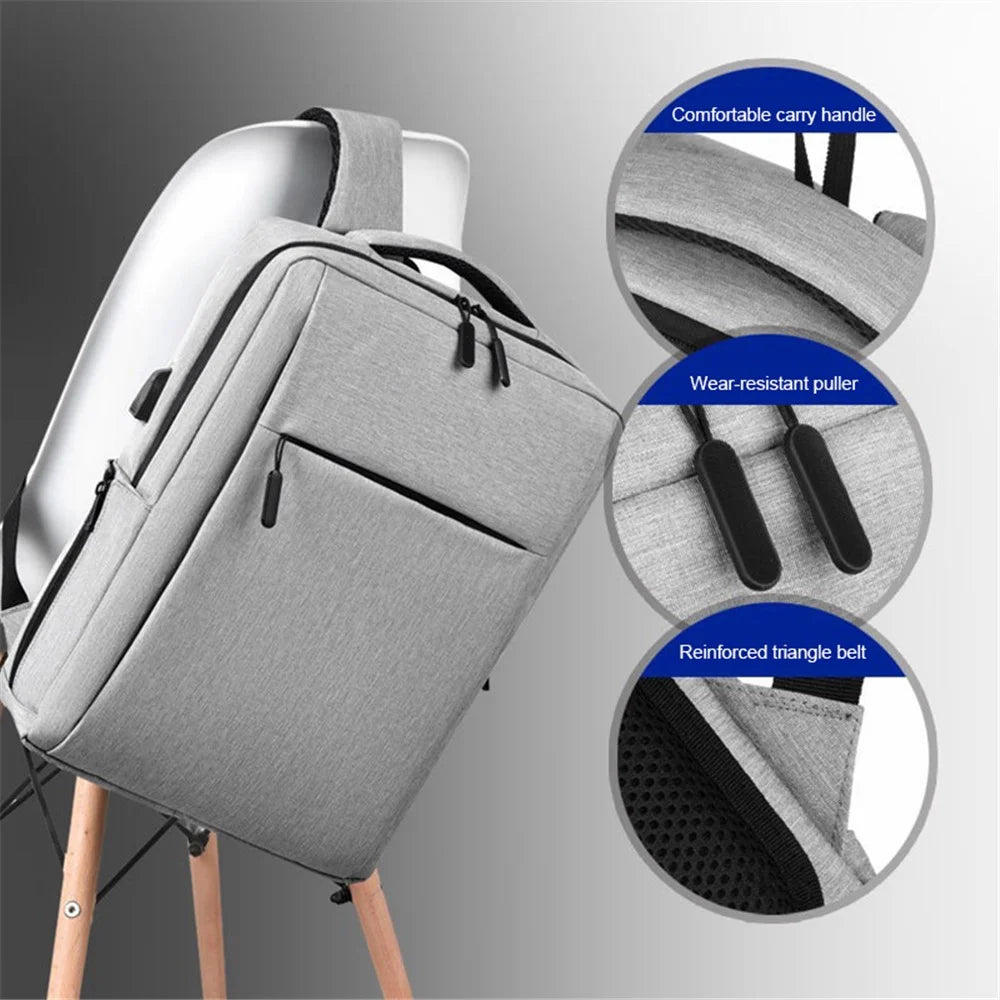 17 inch Laptop Backpack Oxford Cloth Notbook Rucksack Bag with USB Charging Port - Grey - 2
