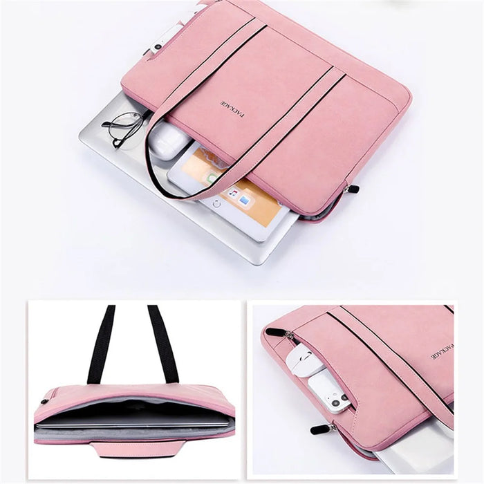 Q5 13-13.3 inch Laptop PU Leather Protective Handbag Soft Lining Notebook Carrying Bag - Pink - 3