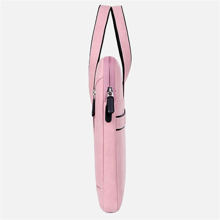 Q5 13-13.3 inch Laptop PU Leather Protective Handbag Soft Lining Notebook Carrying Bag - Pink - 4