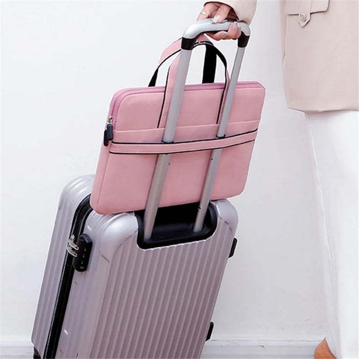 Q5 13-13.3 inch Laptop PU Leather Protective Handbag Soft Lining Notebook Carrying Bag - Pink - 6