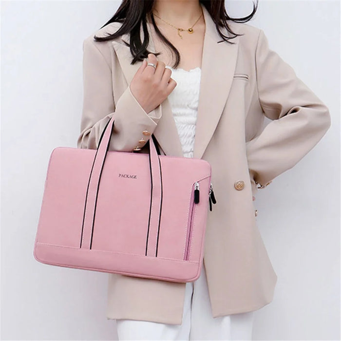 Q5 15-15.6 inch Laptop Anti-scratch Lining Handbag PU Leather Notebook Carrying Bag - Pink - 7