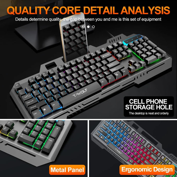 T-WOLF TF600 Backlit Wired 104-Key Gaming Keyboard with Wired Mouse for Gaming Working - 6