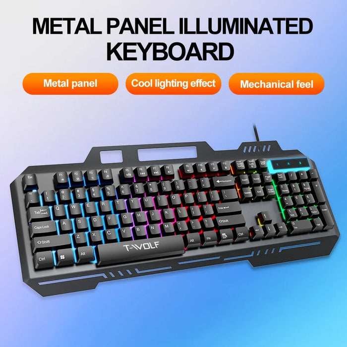 T-WOLF T16 Backlit Wired 104-Key Gaming Keyboard Ambient Light Gaming Keyboard - 3
