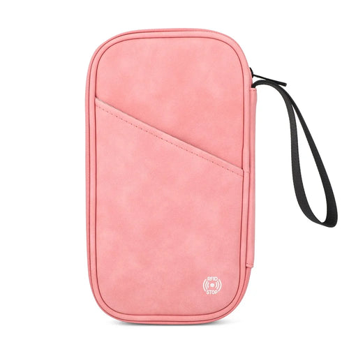 PU Multifunctional Phone Accessories Storage Bag, Passport Pouch with Small Hanging Rope - Pink - 1