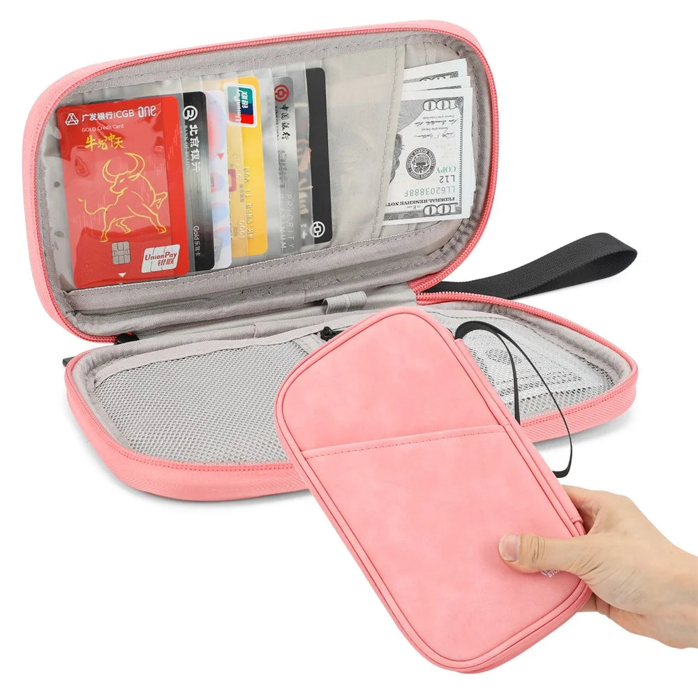 PU Multifunctional Phone Accessories Storage Bag, Passport Pouch with Small Hanging Rope - Pink - 3